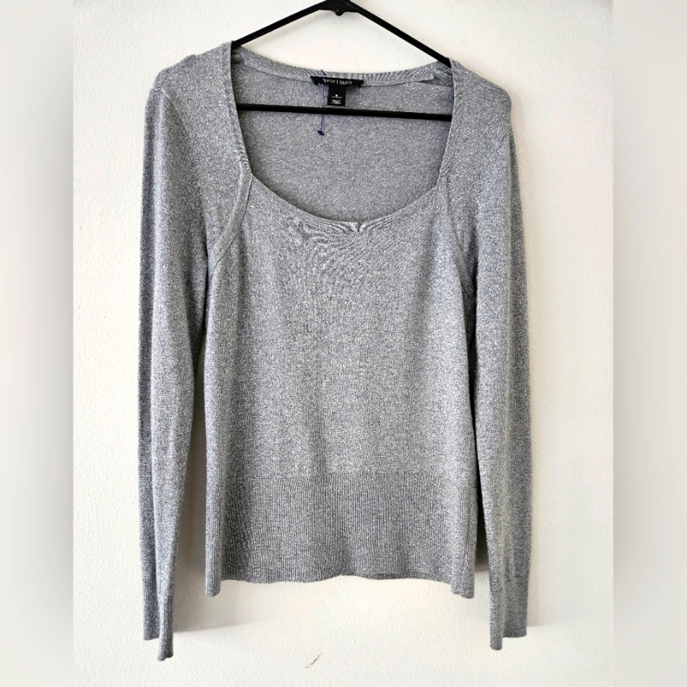 💖Metallic gray Long SleeveTop white house black market size small 💖